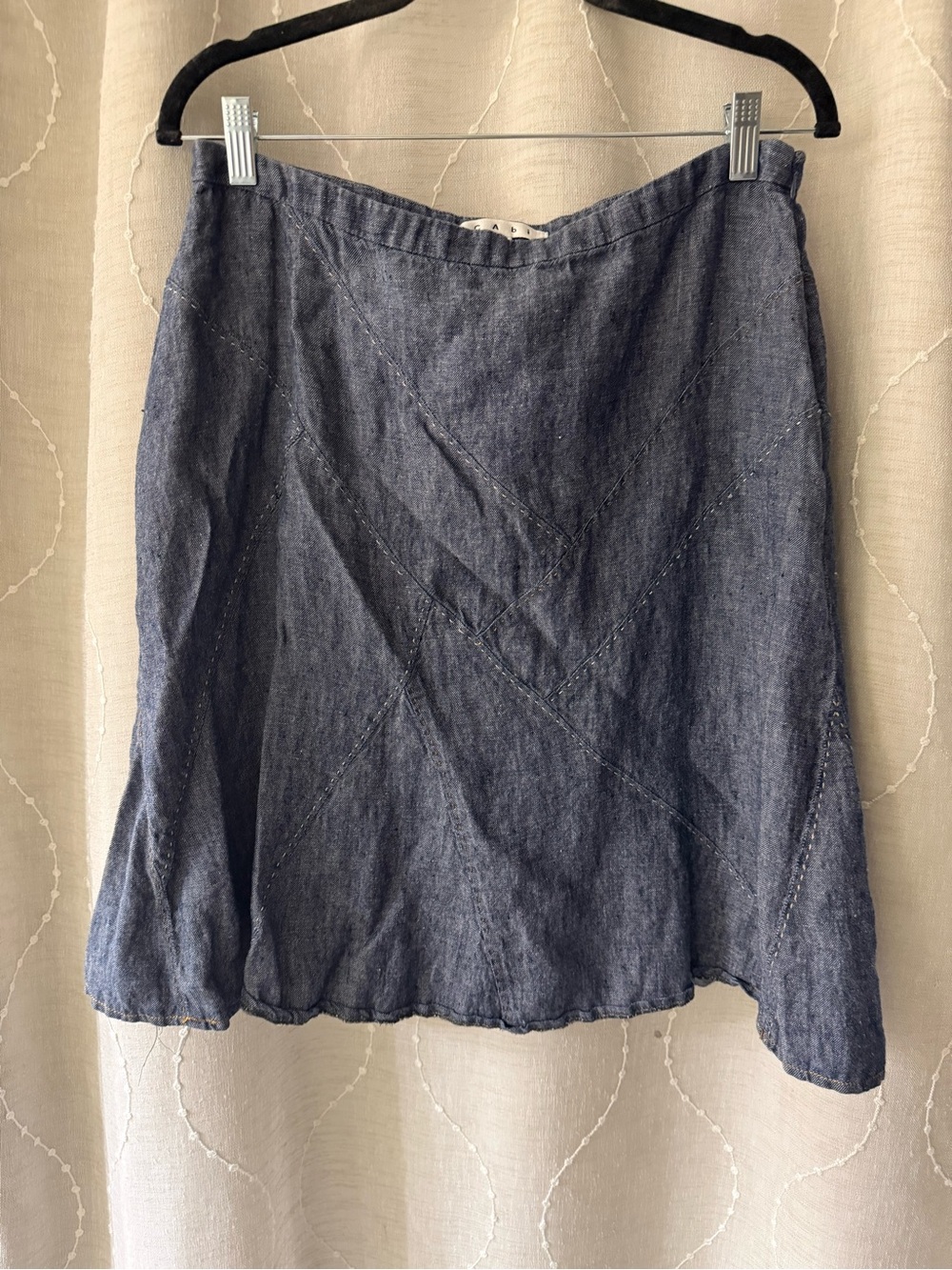 CAbi #930 Linen Chambray Blue Patchwork Navy A-Line Denim Skirt